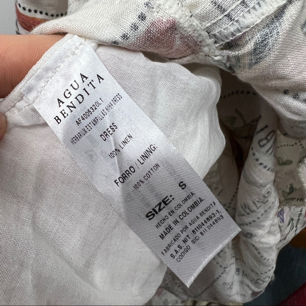 Agua by Agua Bendita Herbarium Estampillas Bird Flower Patch Linen Dress - Picture 10 of 11